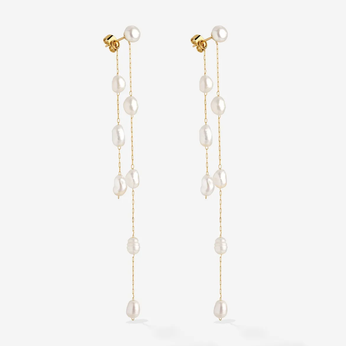Jules Unique Pearl Fall Studs Gold