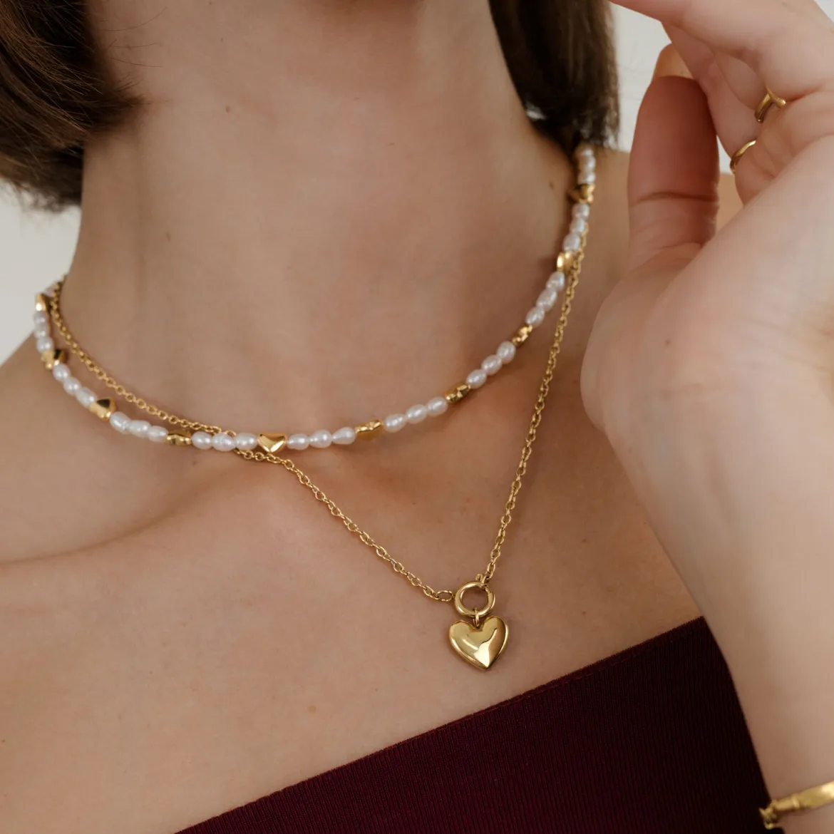 Lovely Heart Classic Chain Necklace Set Gold