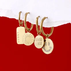 Lucky Pendant Hoop Set Small Gold