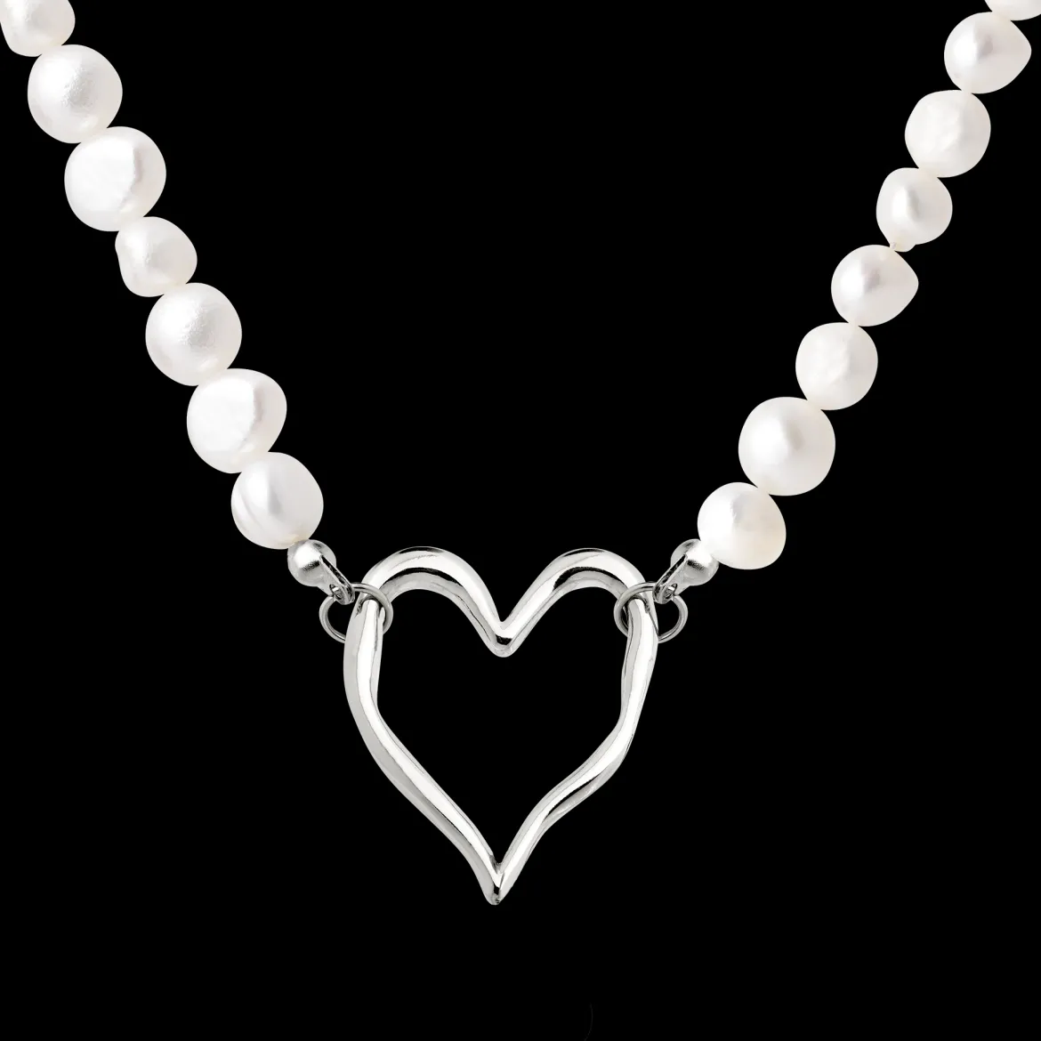 Melting Heart Pearl Necklace Silber