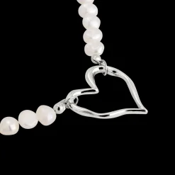 Melting Heart Pearl Necklace Silber