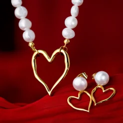 Melting Heart Pearl Necklace Silber