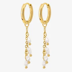 Pearl Chain Hoop Set Small Gold