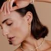 Pearl Chain Hoop Set Small Gold