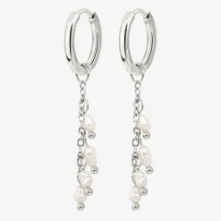 Pearl Chain Hoop Set Small Silber