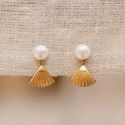 Pearl u0026 Fan Studs Gold