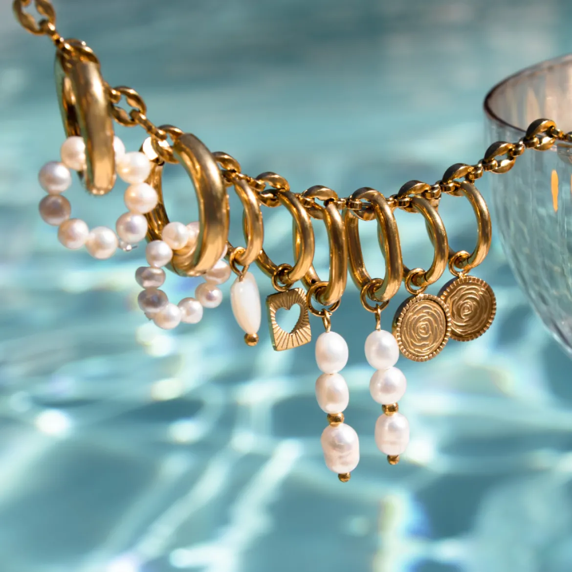 Pearly Donut Hoop Set Gold