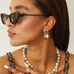 Pearly Hoop Set Silber