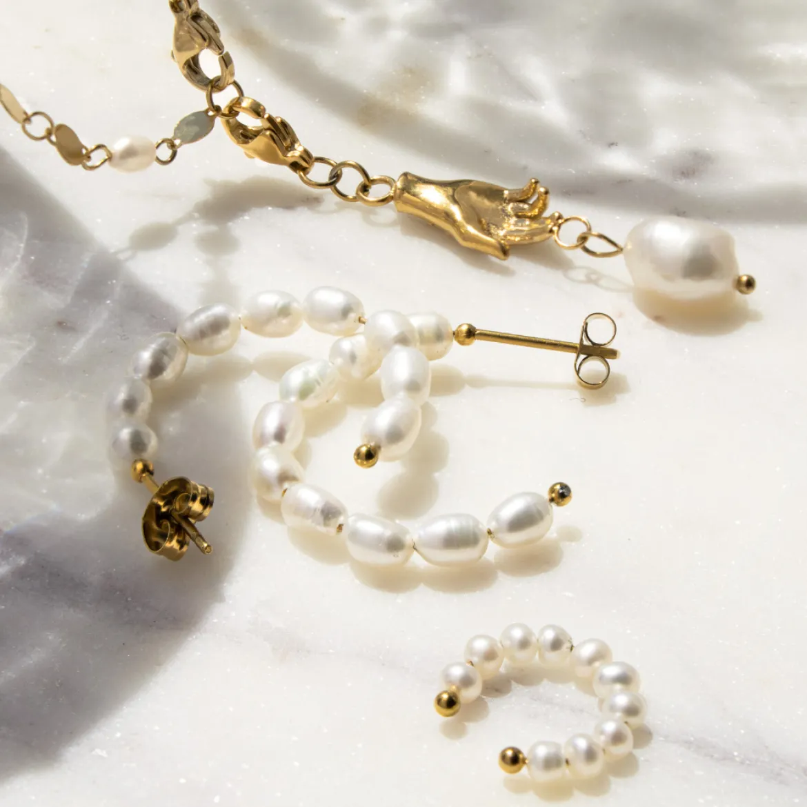 Pearly Leni Hoop Earrings Silber