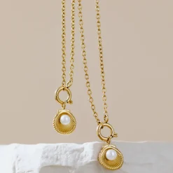 Pearly Shell Classic Chain Necklace Set Roségold