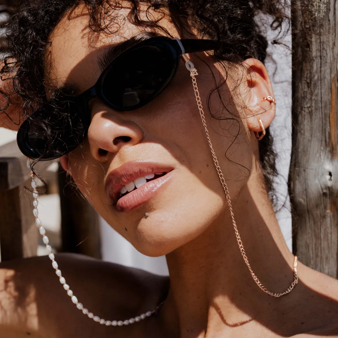 Pearly Sunglasses Chain Roségold