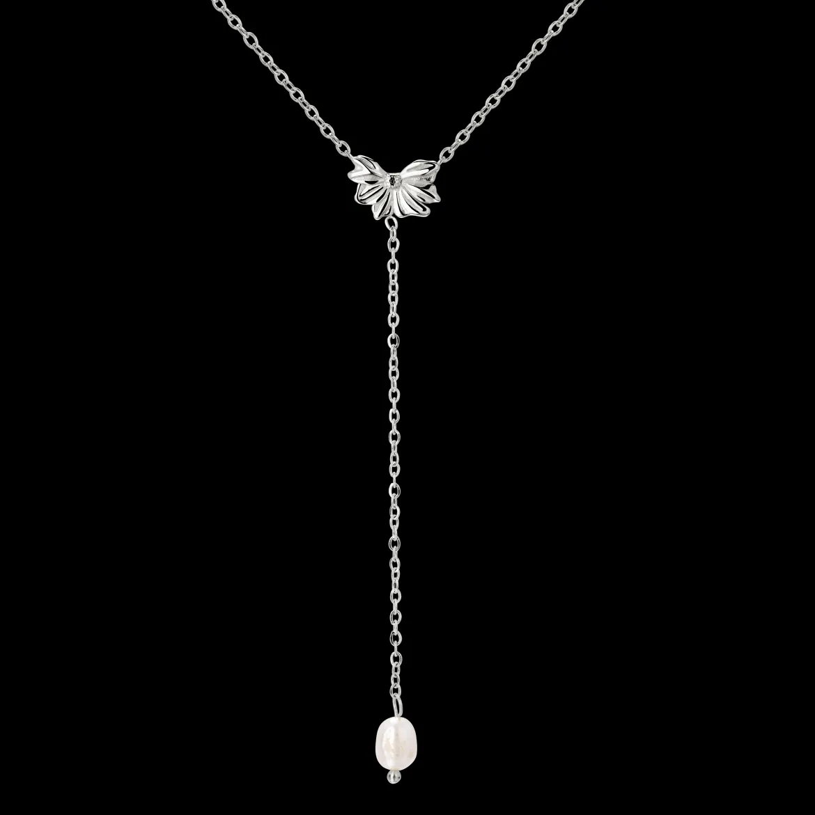 Petal Pearl Y-Necklace Silber