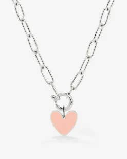 Pink Heart Oval Links Necklace Set Silber