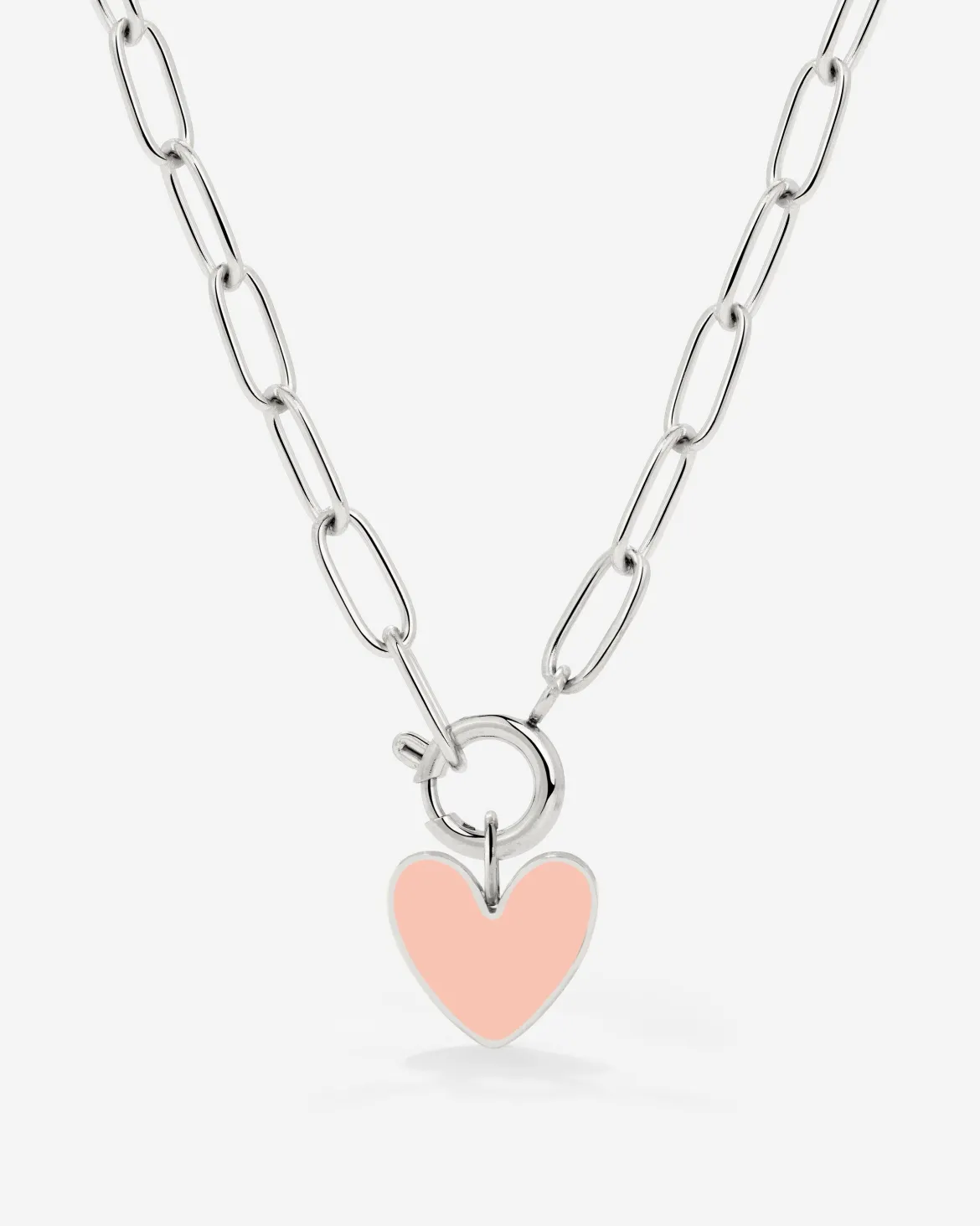 Pink Heart Oval Links Necklace Set Silber