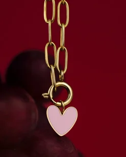 Pink Heart Oval Links Necklace Set Silber