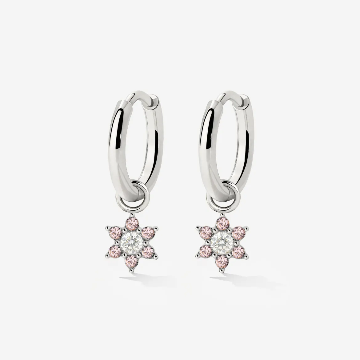 Pink Petal Hoop Set Small Silber