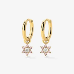 Pink Petal Hoop Set Small Gold