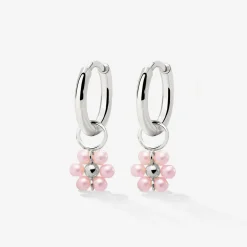 Pretty Pink Daisy Hoop Set Small Silber