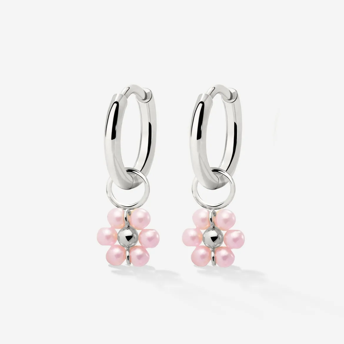 Pretty Pink Daisy Hoop Set Small Silber