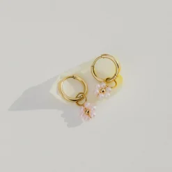Pretty Pink Daisy Hoop Set Small Silber
