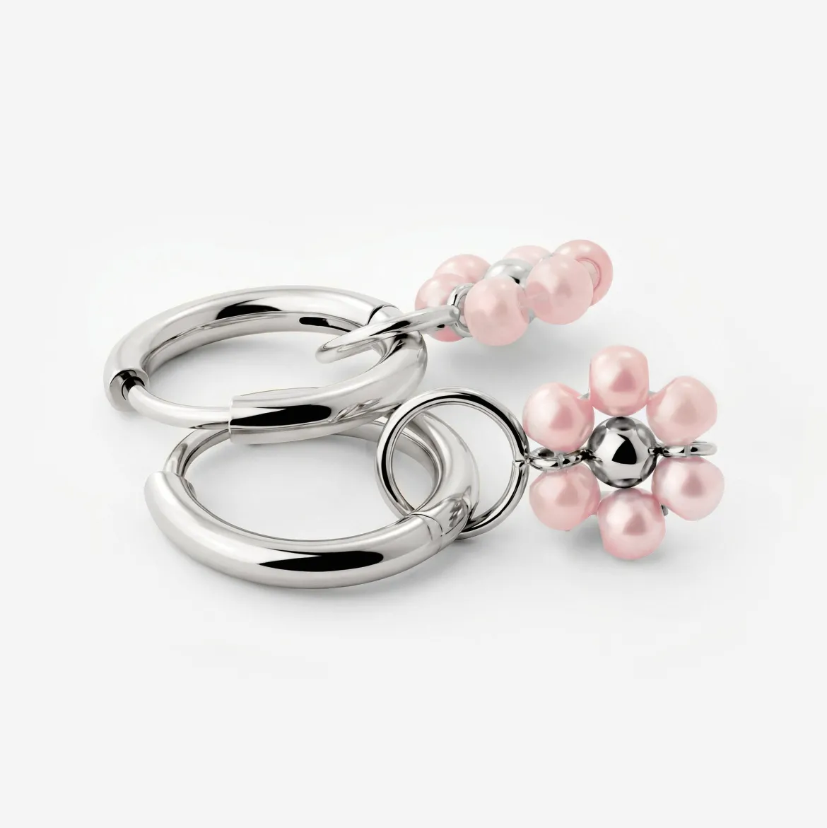 Pretty Pink Daisy Hoop Set Small Silber