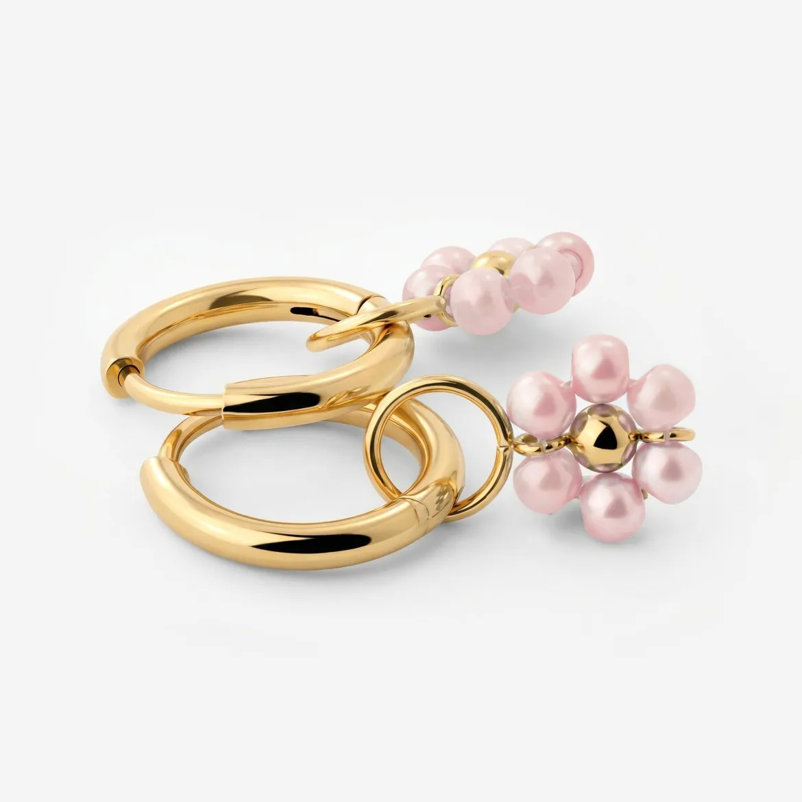 Pretty Pink Daisy Hoop Set Small Gold