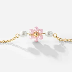 Pretty Pink Daisy Necklace Gold