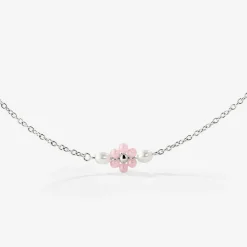 Pretty Pink Daisy Necklace Silber
