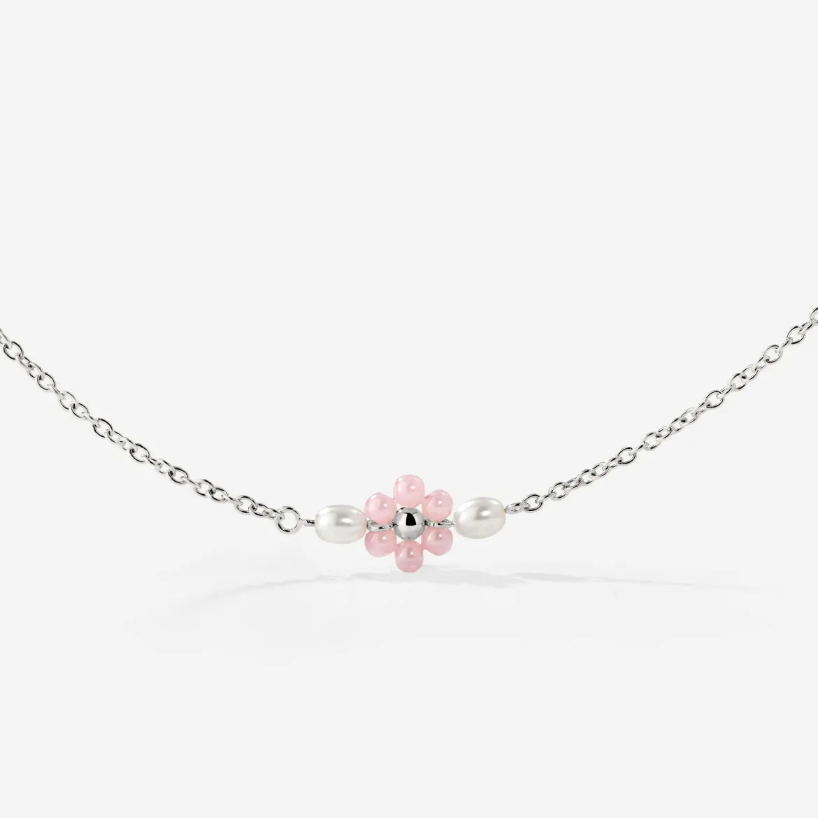 Pretty Pink Daisy Necklace Silber