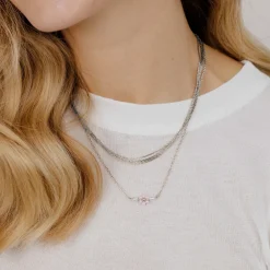 Pretty Pink Daisy Necklace Silber