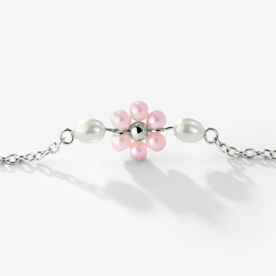 Pretty Pink Daisy Necklace Silber