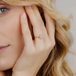 Pretty Pink Daisy Ring Gold