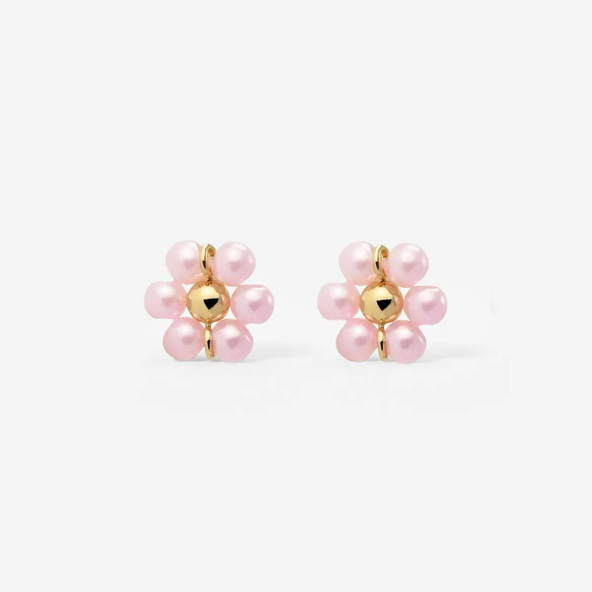 Pretty Pink Daisy Studs Gold