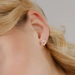 Pretty Pink Daisy Studs Gold