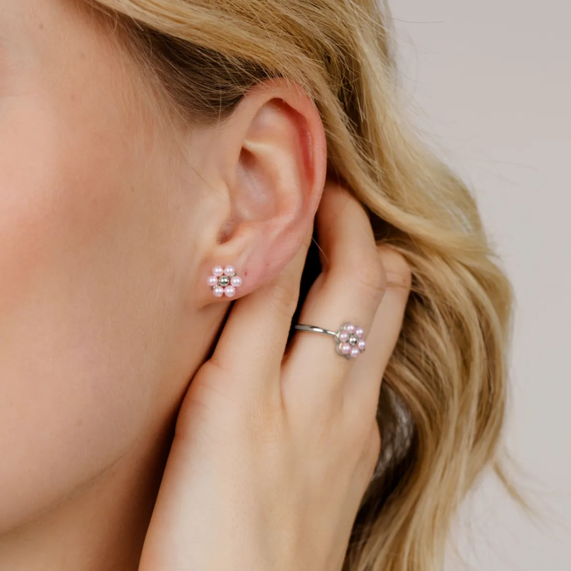 Pretty Pink Daisy Studs Silber