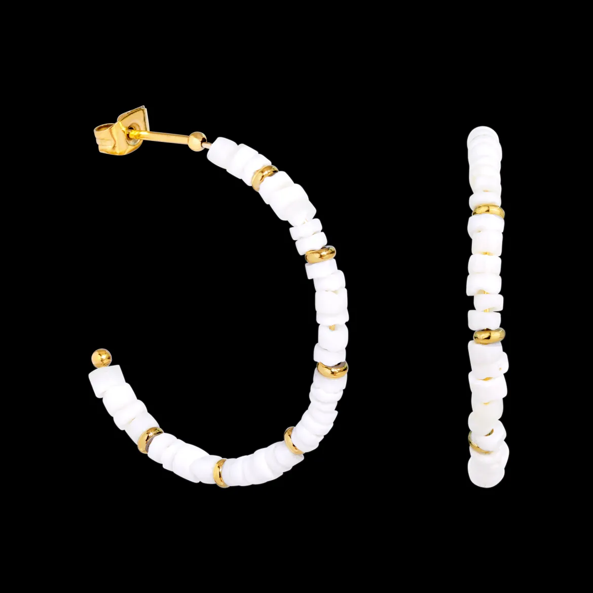 Puka Shell Hoop Studs Gold