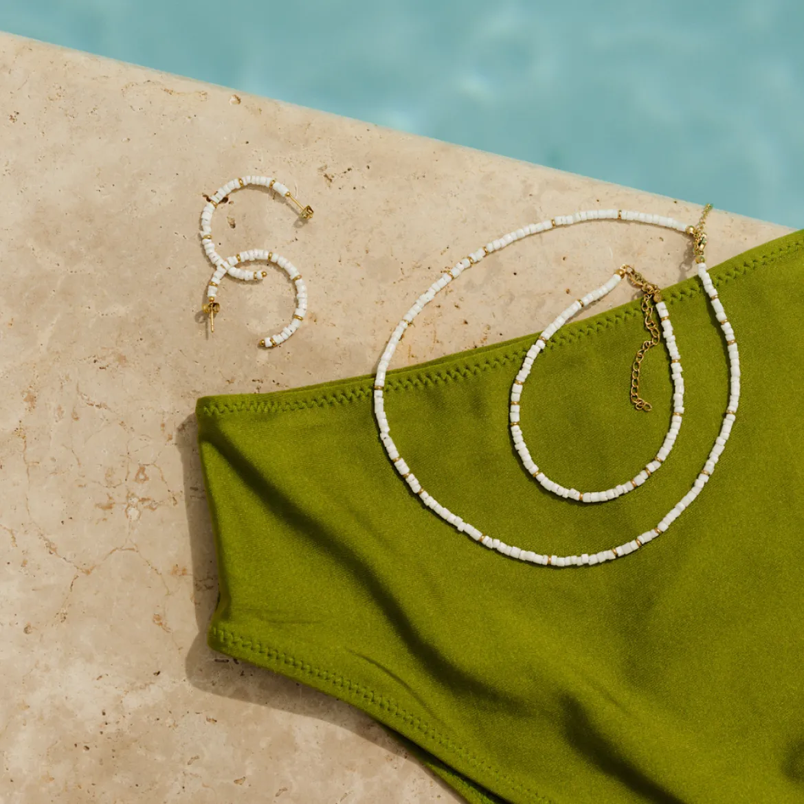 Puka Shell Hoop Studs Gold