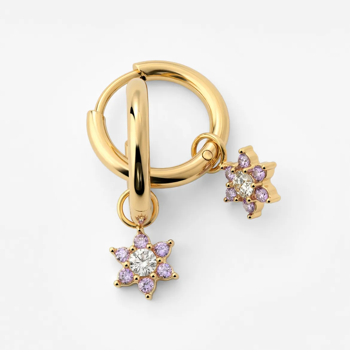 Purple Petal Hoop Set Small Gold