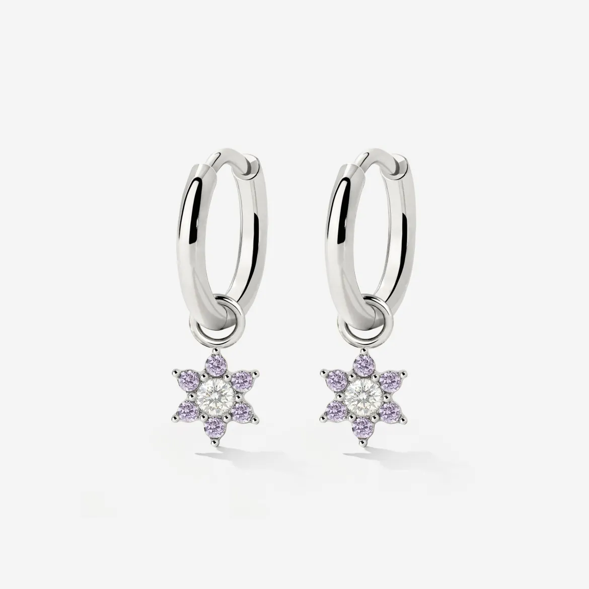 Purple Petal Hoop Set Small Silber