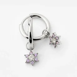 Purple Petal Hoop Set Small Silber
