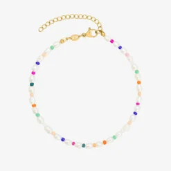 Rainbow Pearl Anklet Gold