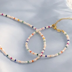 Rainbow Pearl Anklet Gold