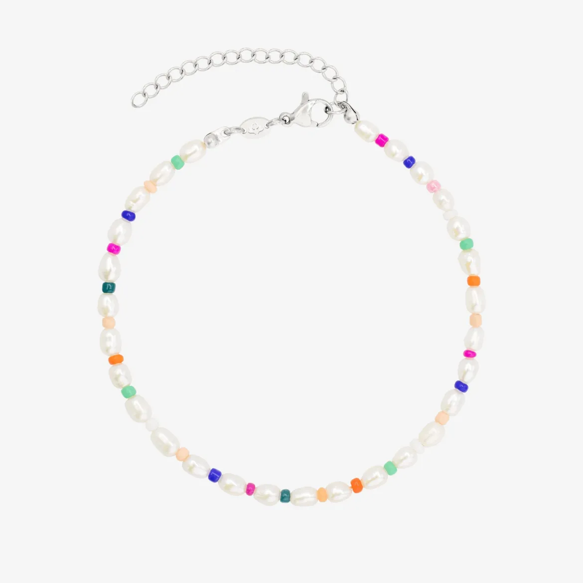 Rainbow Pearl Anklet Silber