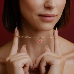 Red Heart Oval Links Necklace Set Roségold