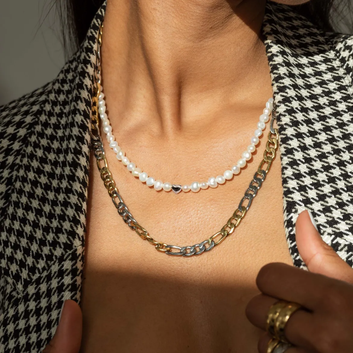 Retro Love Pearl Necklace Silber