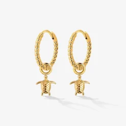 Sea Turtle Twisted Hoop Set Small Gold