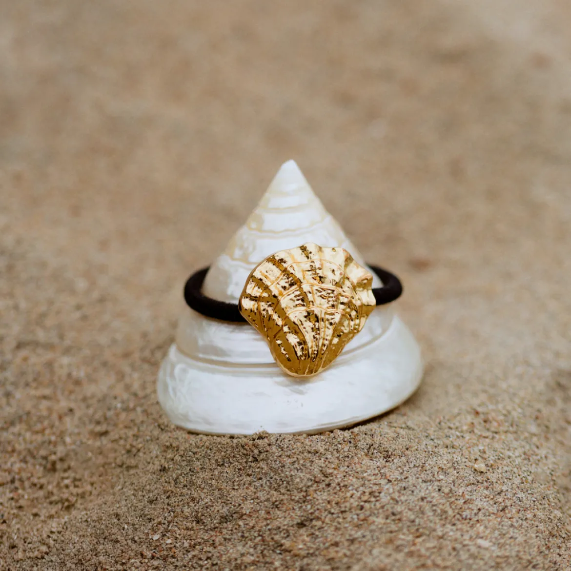 Shell Hair Tie Black - Gold