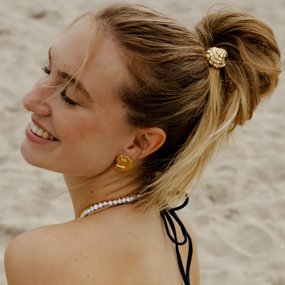 Shell Hair Tie Creme - Gold
