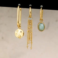 Shiny Stars Oval Hoop Set Small Gold