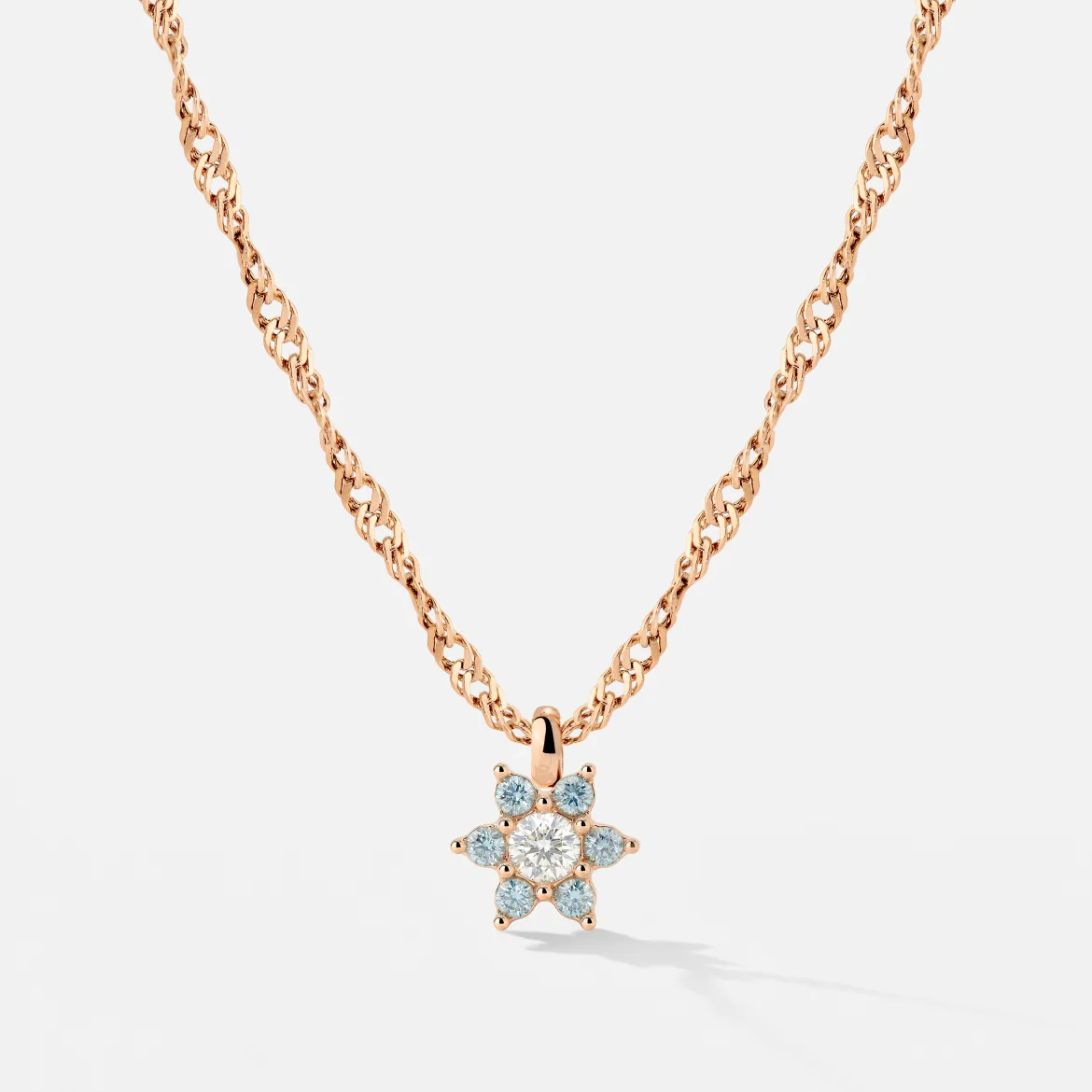 Sparkling Blue Petal Necklace Roségold